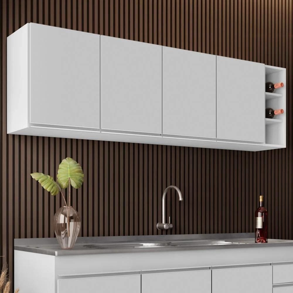 Armário Aéreo Nevada Com Nicho 180cm 4 Portas Branco - Lumil