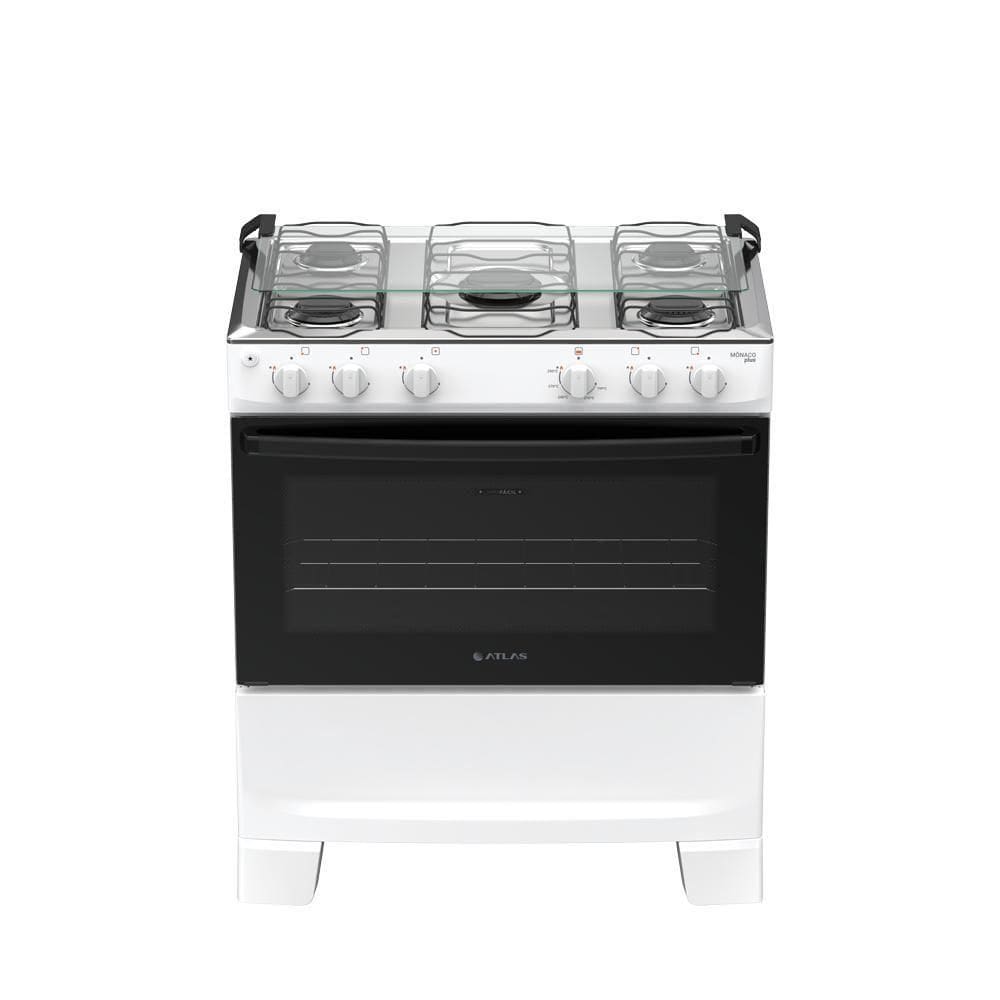 Fogão 5 Bocas Atlas Mônaco Plus Mesa De Inox Bivolt Branco