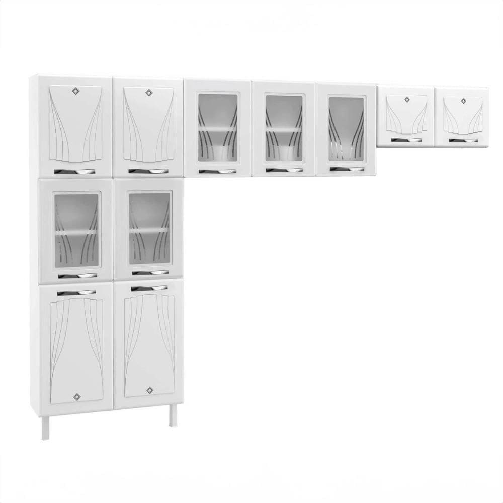 Armário De Cozinha Modulada Compacta De Aço 280cm 3 Peças Multimóveis Cr20533 Branco