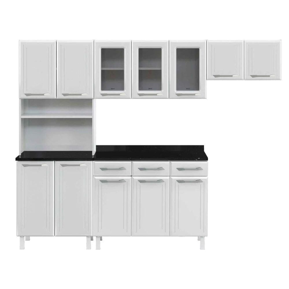 Armário De Cozinha Modulada Compacta De Aço 245cm Com Balcão Multimóveis Cr20528 Branco