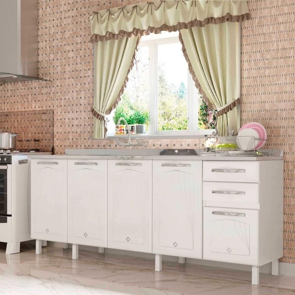 Balcão De Cozinha Gabinete Pia 200cm 5 Portas 2 Gavetas Sem Tampo Multimóveis Cr20530 Branco