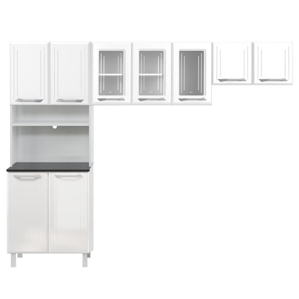 Armário De Cozinha Modulada Compacta De Aço 245cm 3 Peças Multimóveis Cr20527 Branco