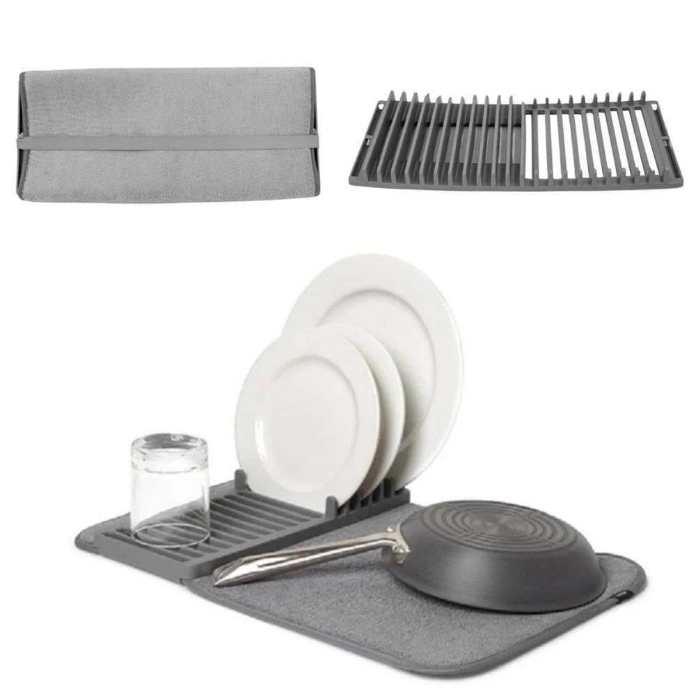 Escorredor De Pratos Louças Com Tapete Pia Cozinha Cinza