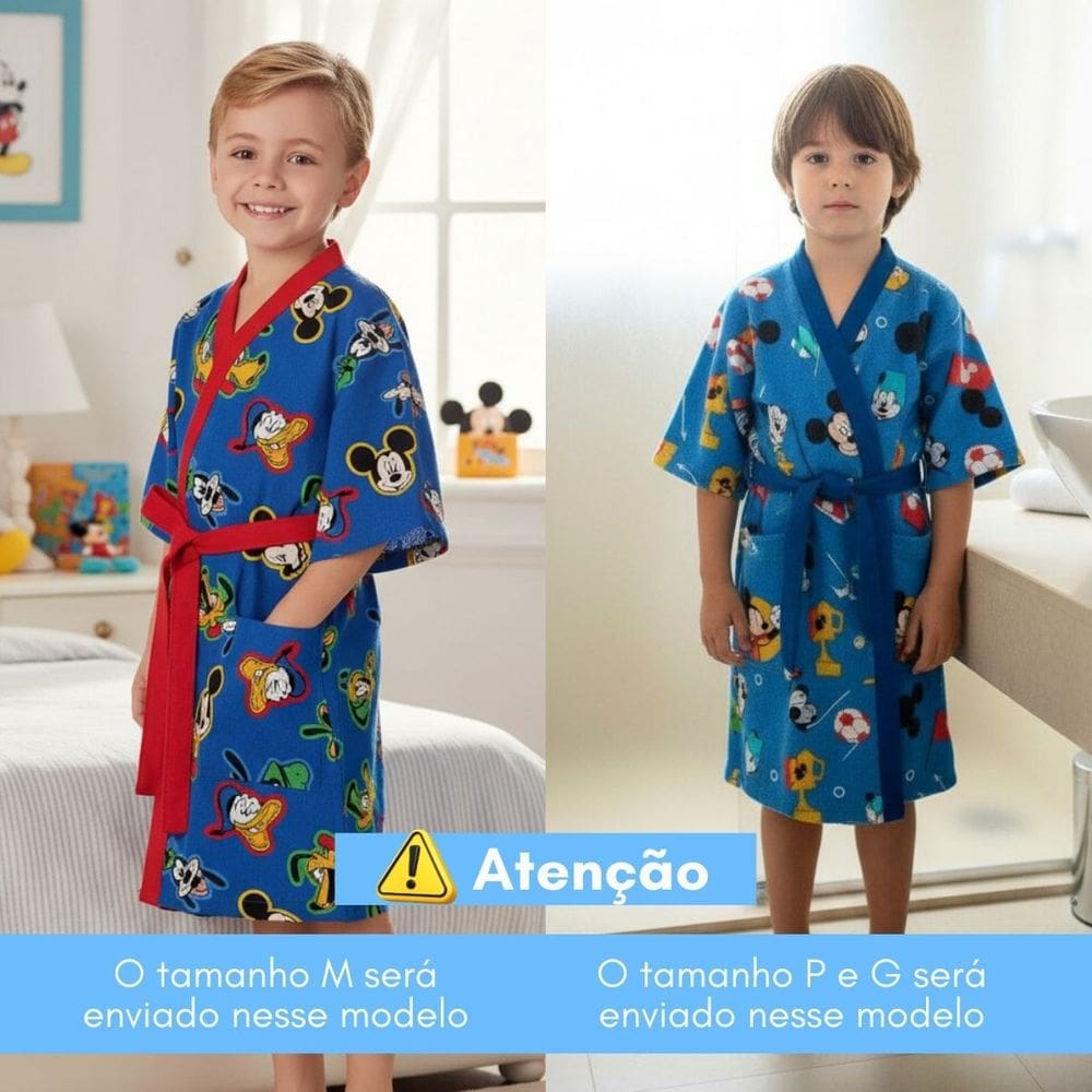 Roupão Infantil Mickey Aveludado Quimono Azul Lepper