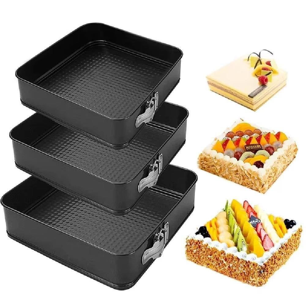 Kit 3 Forma Fundo Removivel Assadeira Quadrada Bolo Torta