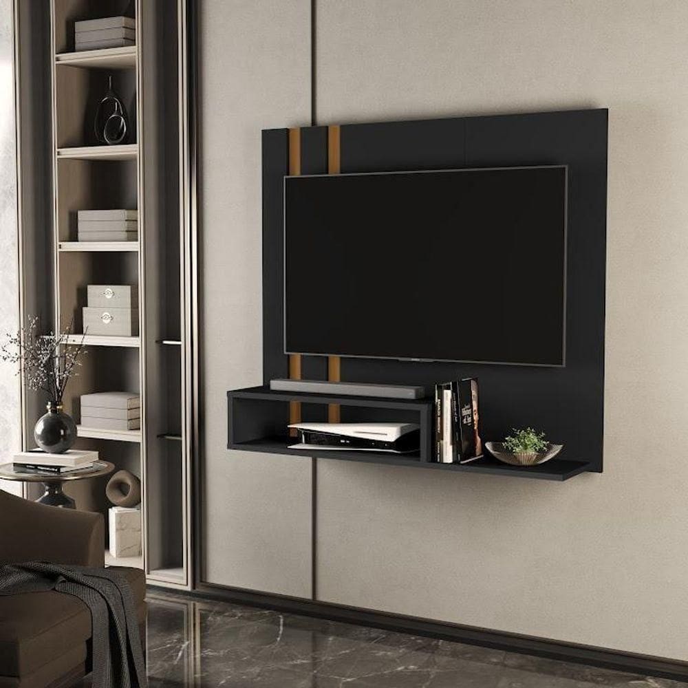 Painel Para Tv Até 32 Polegadas Pompéia Com Prateleira E Nicho Sala Preto/cedro