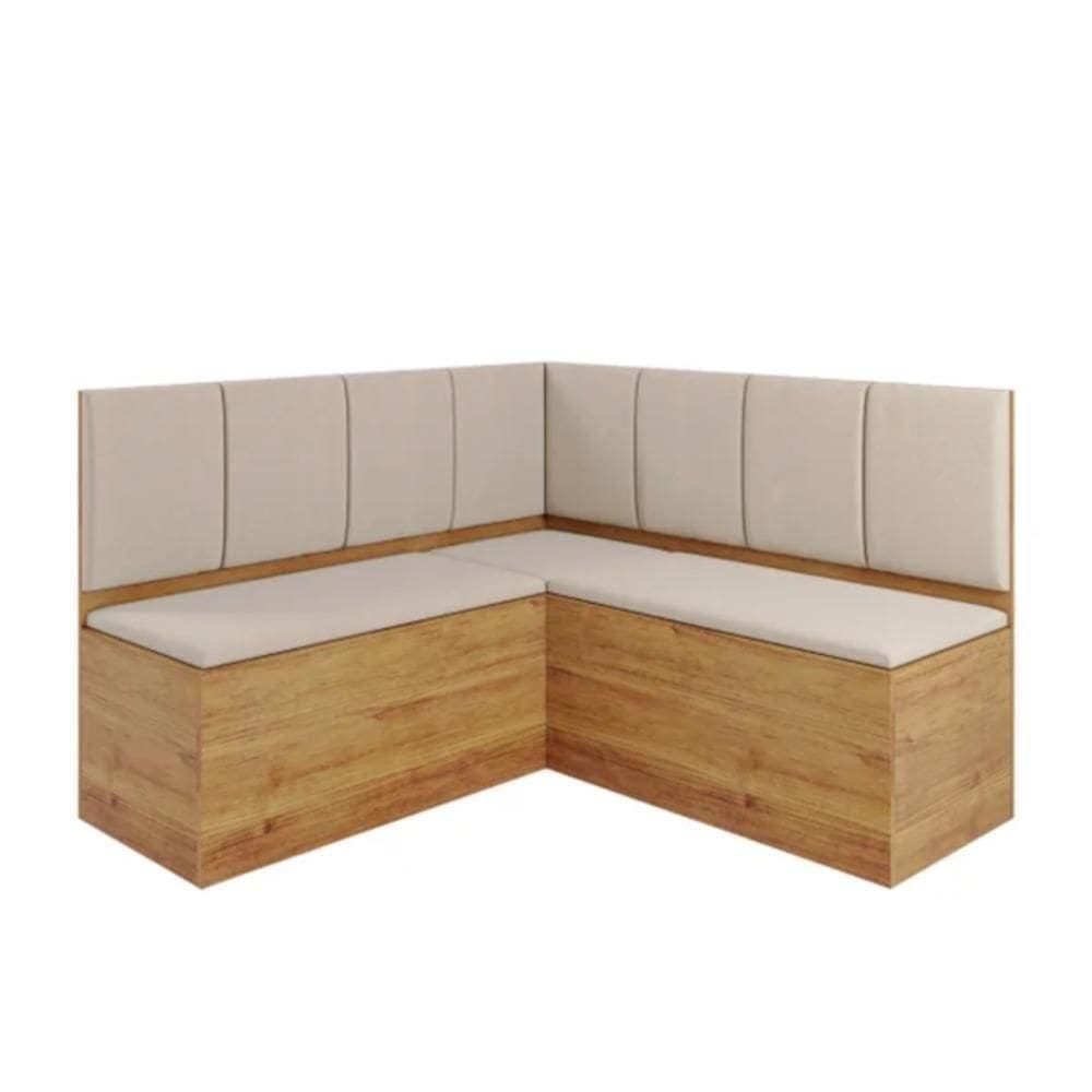 Banco De Canto Baú Para Mesa De Jantar Soberano Linho Bronze E