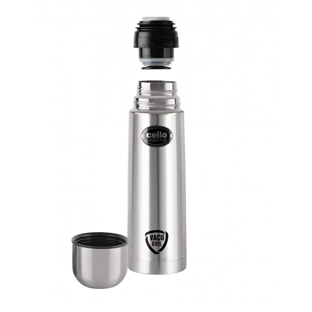 Garrafa Térmica para Água 500mL em Aço Inoxidável de Parede Dupla com Bolsa Térmica, Cello, Prata