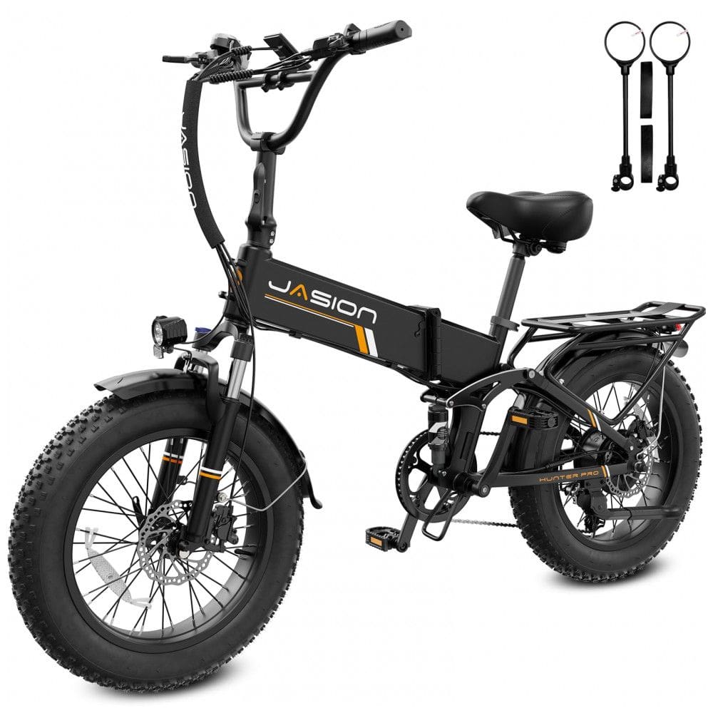 Bicicleta elétrica dobrável Jasion Hunter Pro preto fantasma pneu grosso 20” motor 1000W pico 1800W bateria 48V 15Ah até 128 km 110V
