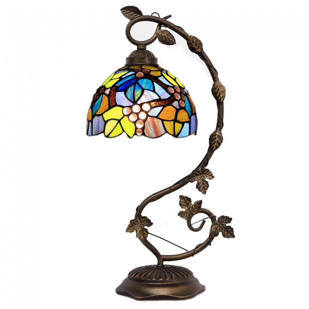 Abajur de mesa Tiffany ZJART âmbar uvas, base folha metálica, cúpula stained glass 20 cm, altura 53 cm, soquete E26, 110V