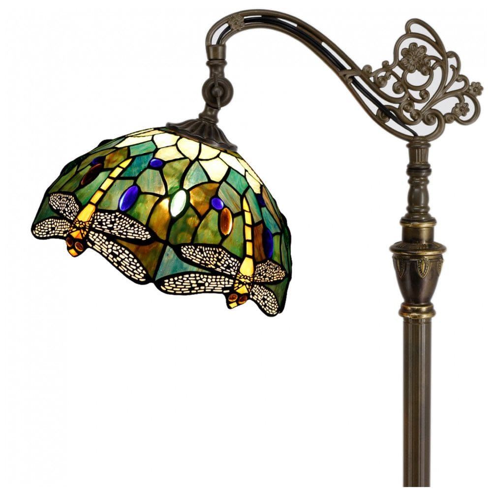 Abajur de piso Tiffany ZJART vidro âmbar amarelo libélula, haste gooseneck ajustável, 170 cm, base metálica, soquete E26, 110V