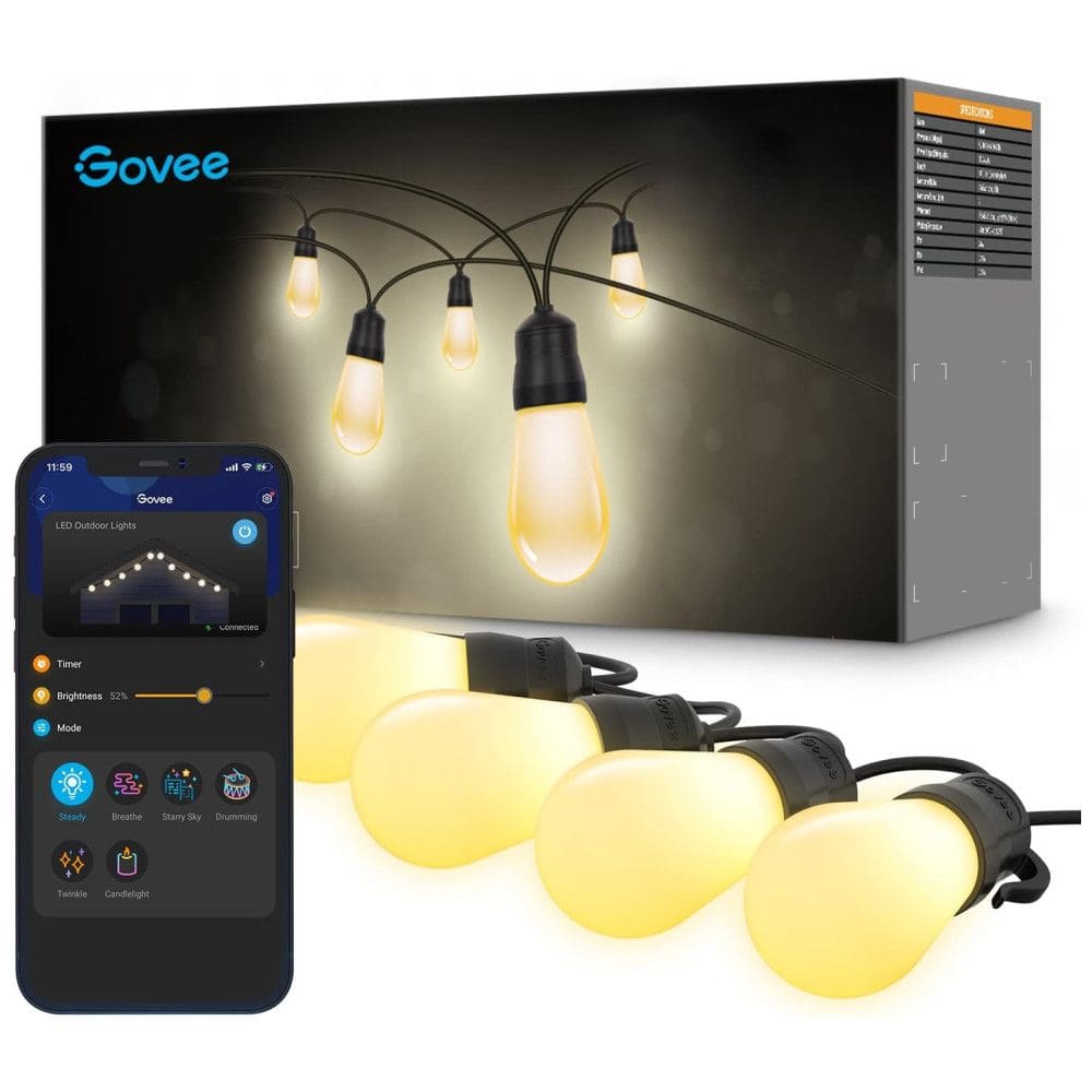 Varal Cordão Luzes de LED Inteligentes 29 Metros para Quintal Branca Quente á Prova d IP65 e Controle de Voz, GOVEE H7013191, Branco