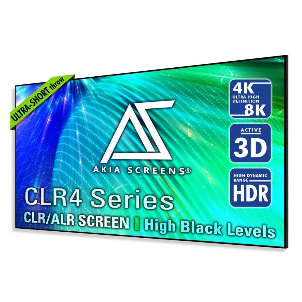 Tela de projeção fixa ALR 115” Akia Screens cinza 16:9 CLR4 4K 8K 3D para projetor ultracurto