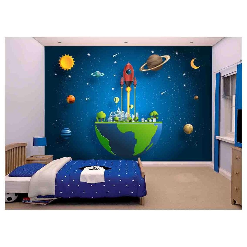 Papel De Parede Infantil Planetas Foguete Lua  Azs152