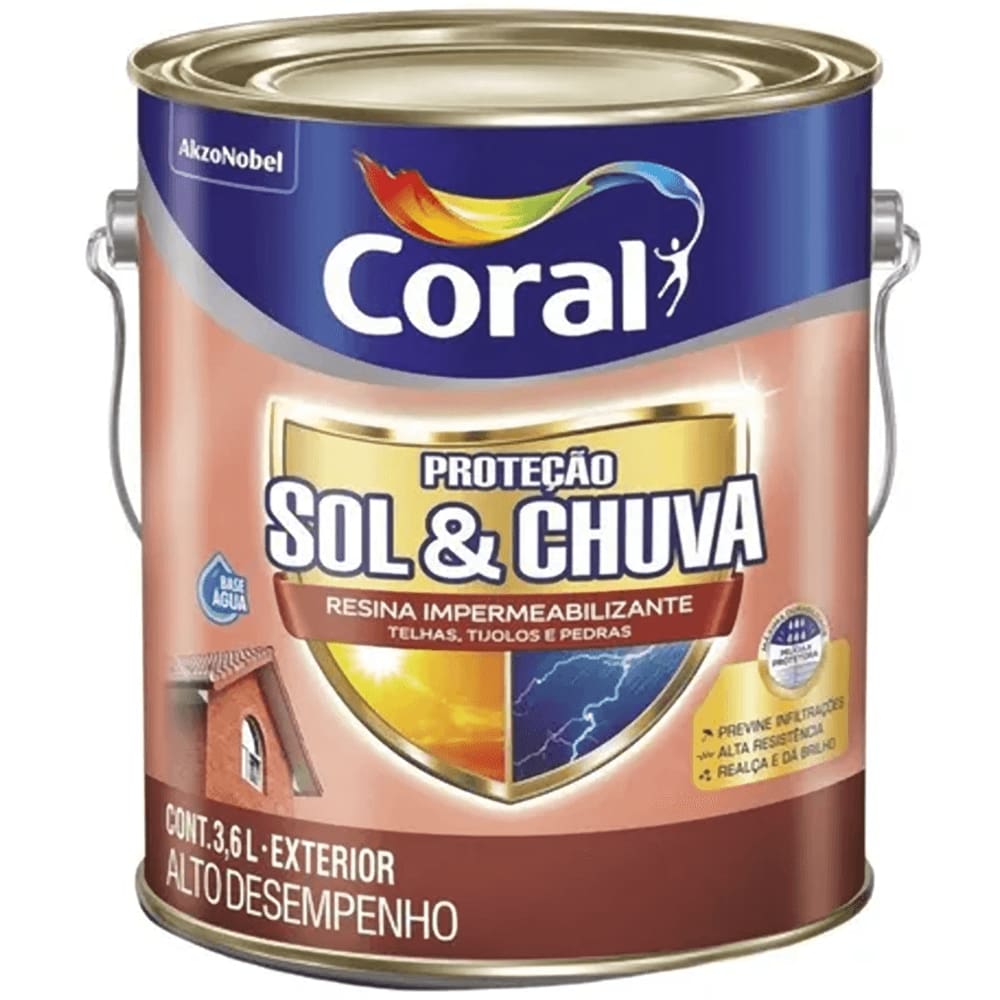 Resina Impermeabilizante de Proteção Contra Sol e Chuva Vermelho Óxido 3,6 Litros - CORAL