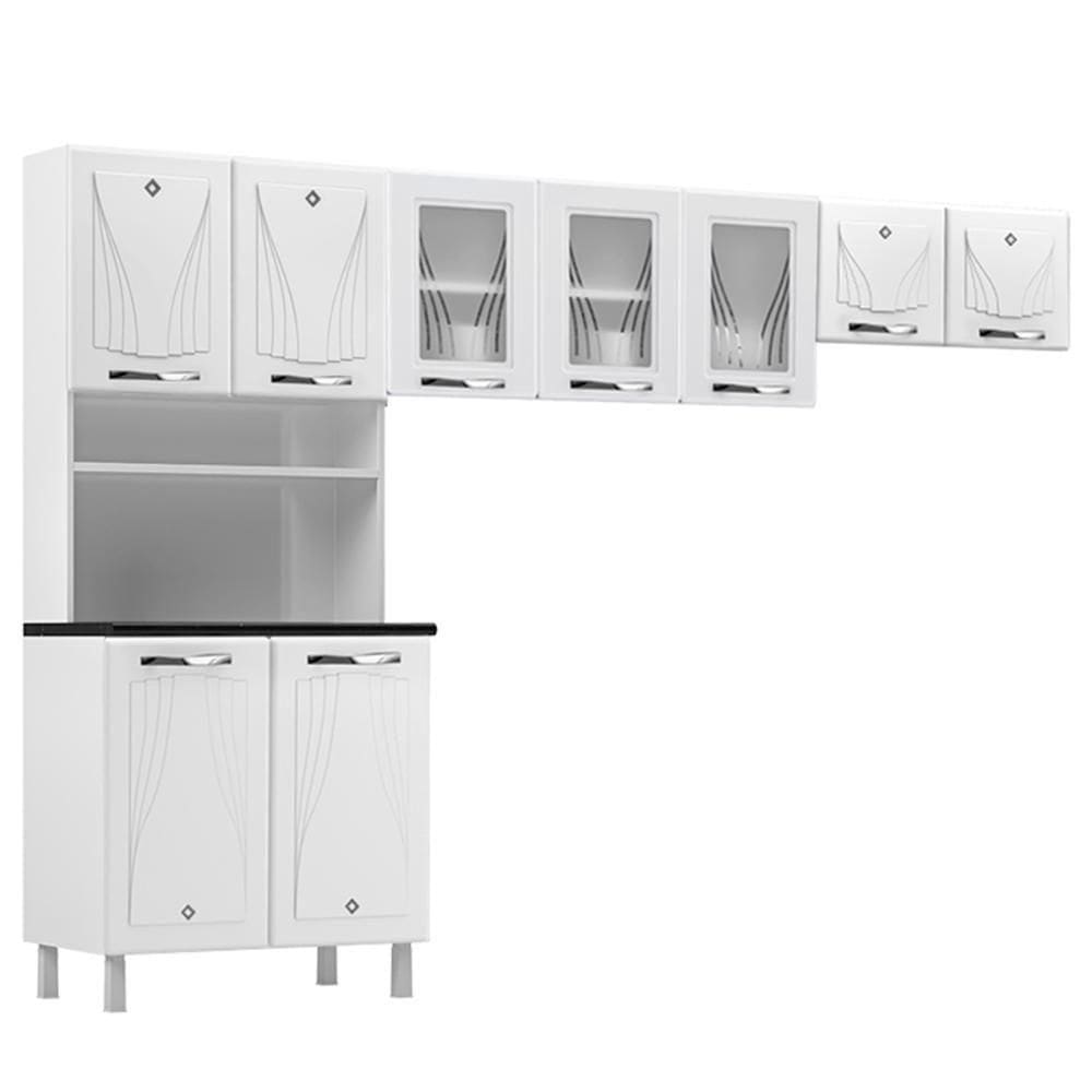 Armário De Cozinha Modulada Compacta De Aço 280cm 3 Peças Multimóveis Cr20534 Branco