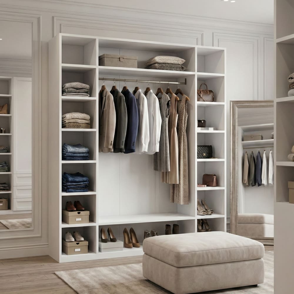 Armário Colmeia 01 Cabideiro + Prateleiras + Nichos Expositor Guarda Roupas Closet Branco Cód.102