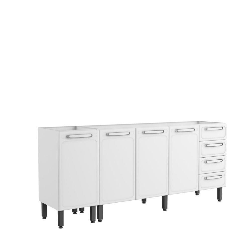 Gabinete de Cozinha Mais Evidence 4 Portas 4 Gavetas 100% Aço Branco