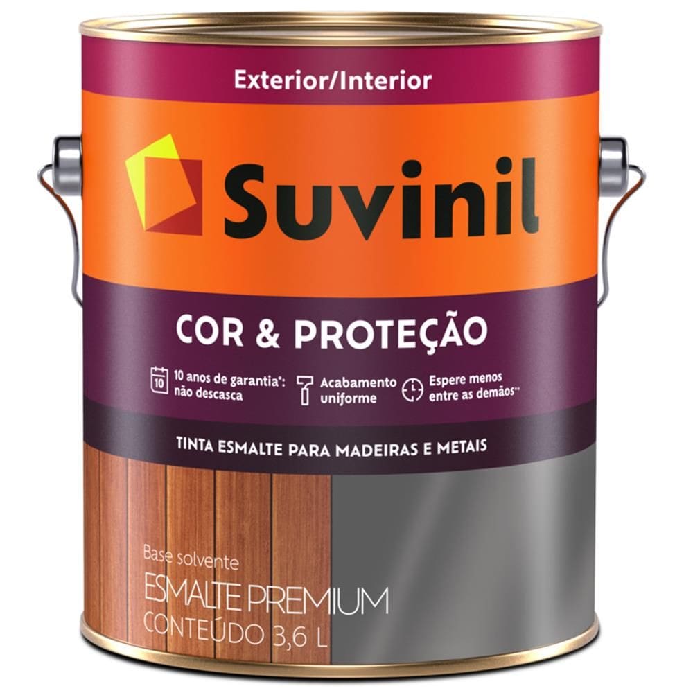 Tinta Esmalte Sintético Cor e Proteção Brilhante Para Madeira e Metal 3,6 Litros Branco - 53375861 - SUVINIL