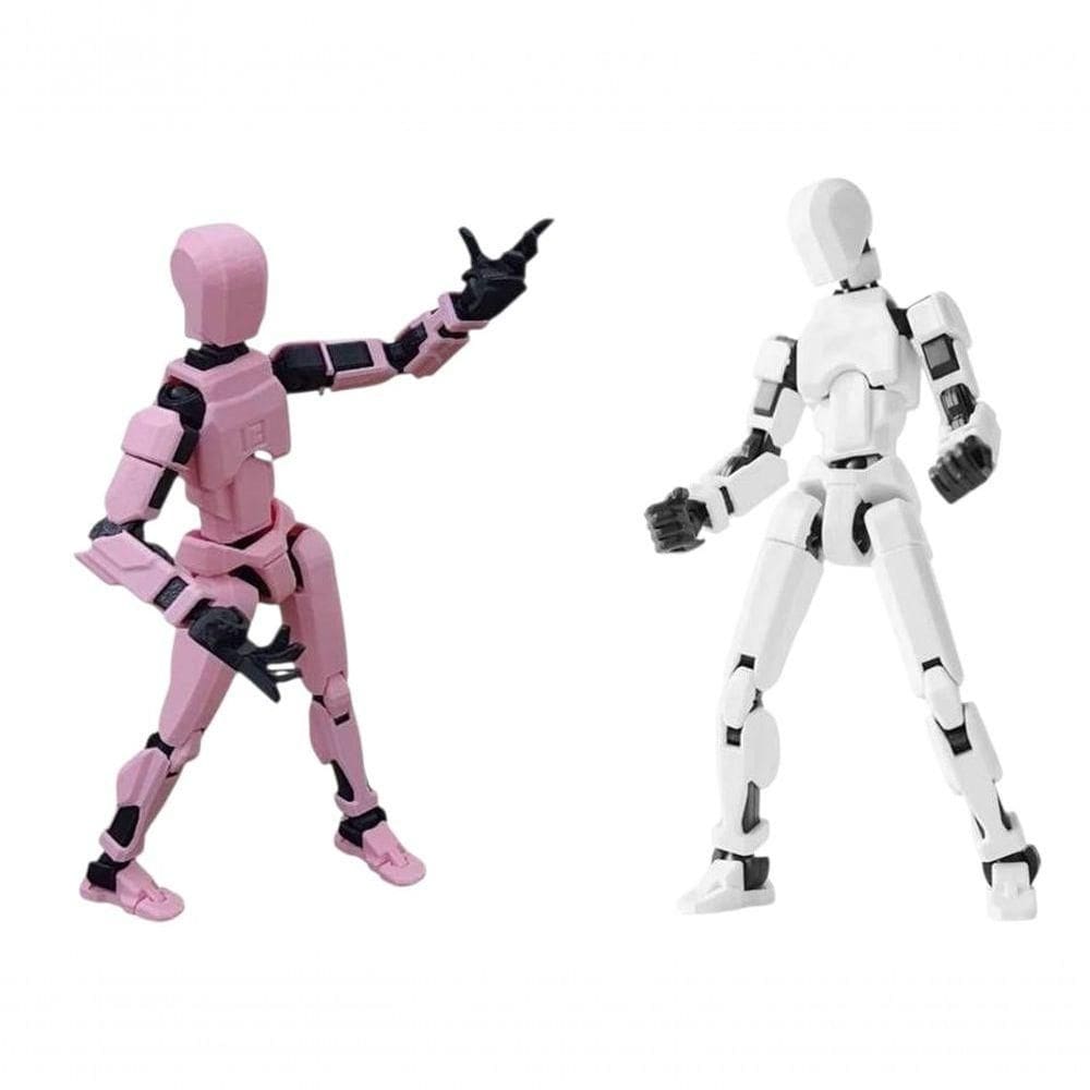 Kit 02 Bonecos 100% Articulado Dummy 13 Brinquedo Manequim 14cm Desmontado Rosa/preto + Branco/preto