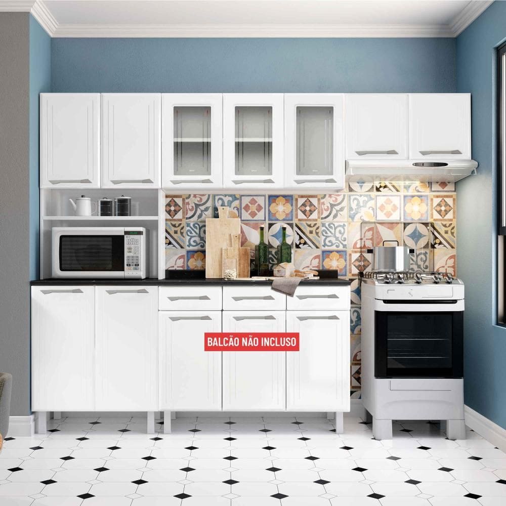 Armário de Cozinha de Aço Telasul Topázio C/ Vidro 3 Peças