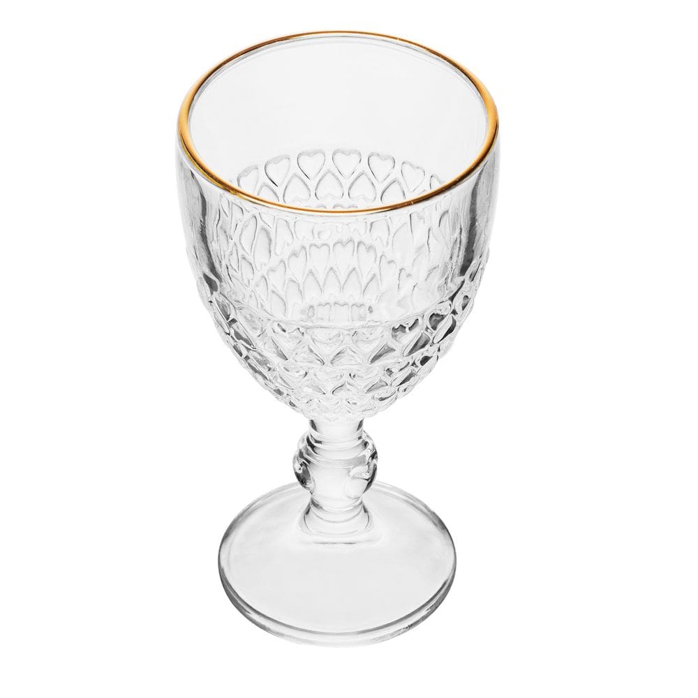 Taça de Água Coração com Fio de Ouro 320ml Vidro - Lyor