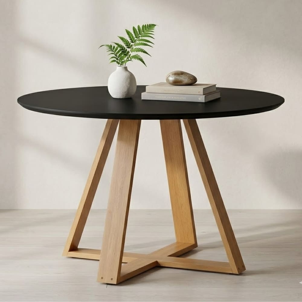Mesa De Jantar Redonda Preta Livia Moderna 110cm Pés Madeira