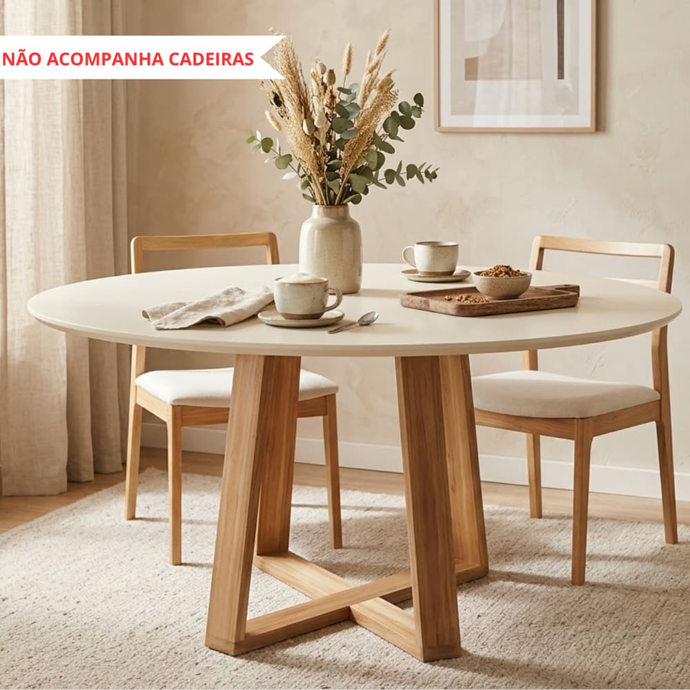Mesa De Jantar Redonda Off White Moderna Livia 110cm Pés Madeira