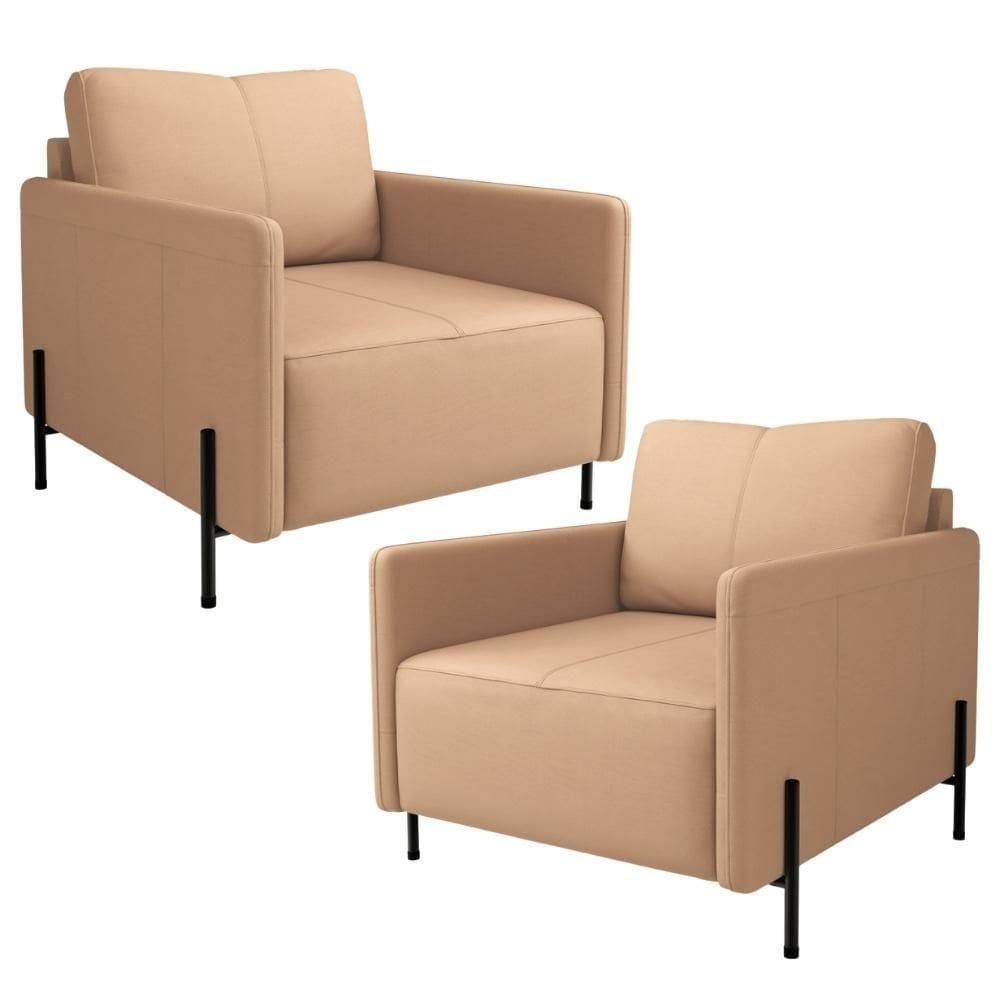 Kit 2 Poltronas Decorativa Para Sala Living Pés Industrial Domani L06 Couro Mocca - Lyam Decor
