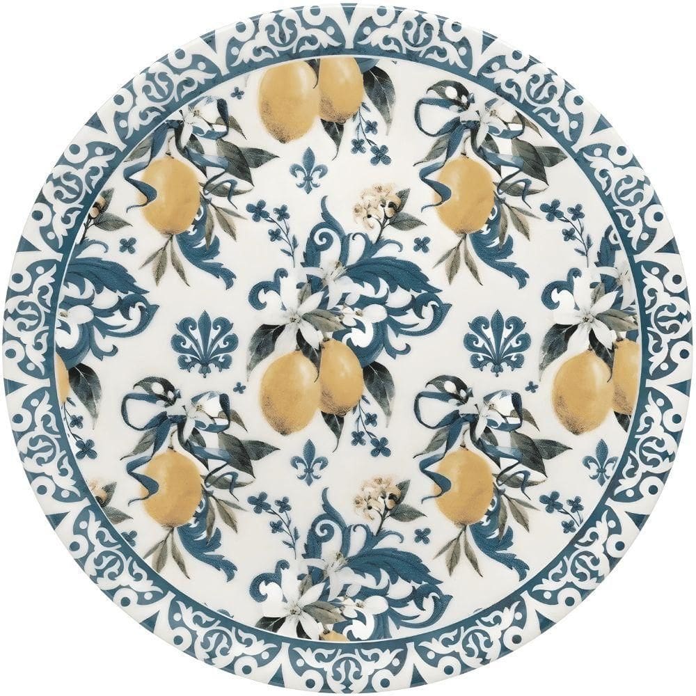 Prato Raso Siciliano 1 Peça Cerâmica para Jantar Branco Azul Amarelo