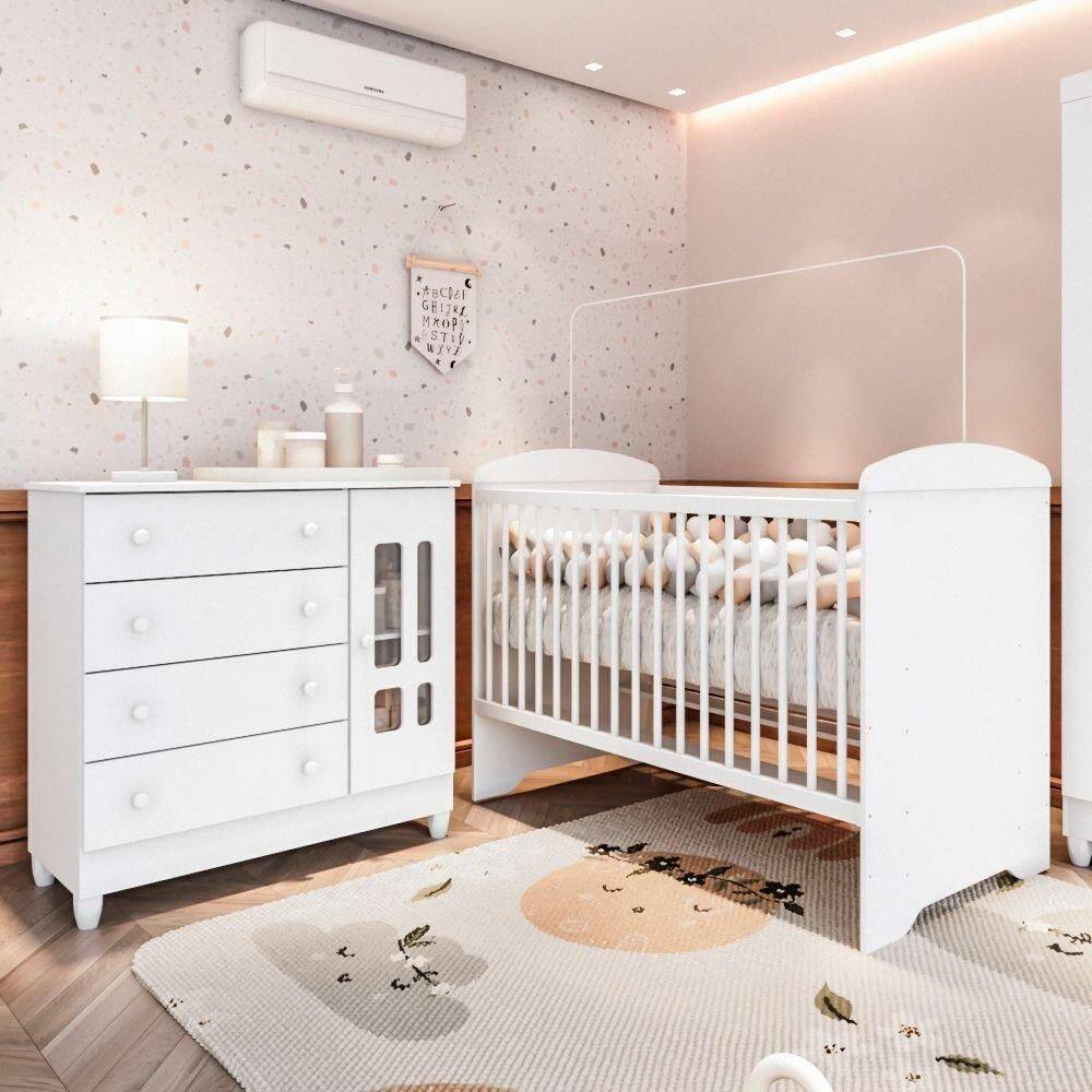 Quarto de Bebê Completo 100% Mdf Eloá Branco