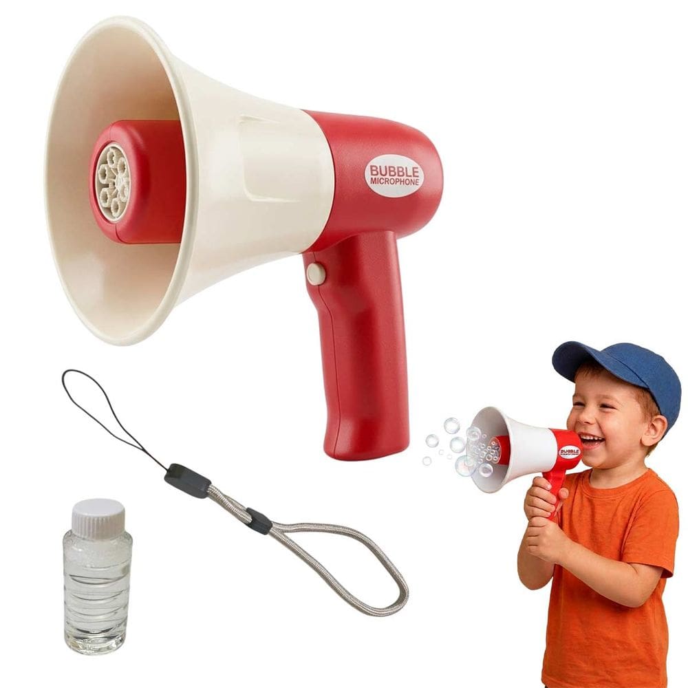 Megafone Lança Bolha Sabao Grava Voz Som Infantil Criança Microfone Autofalante Diversao Parque Lazer