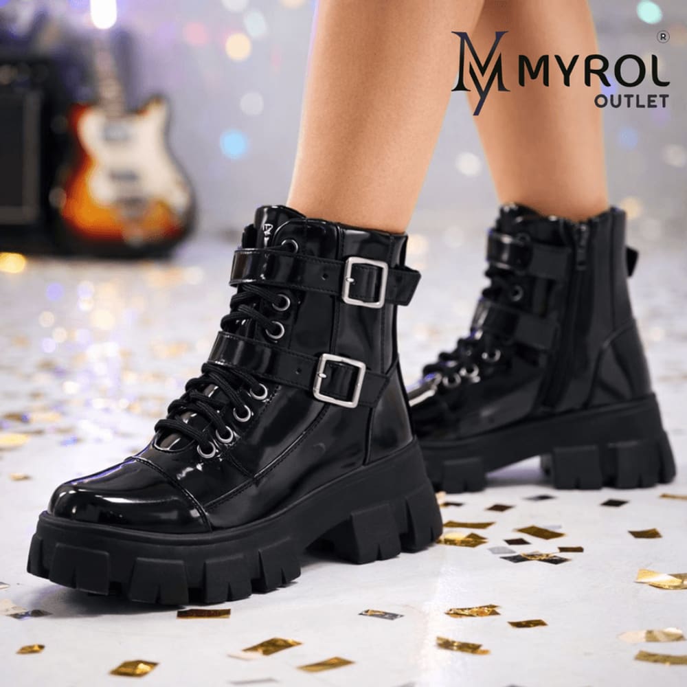 Bota Coturno Rock Life Duas Fivelas Sola Tratorada Preto Ver