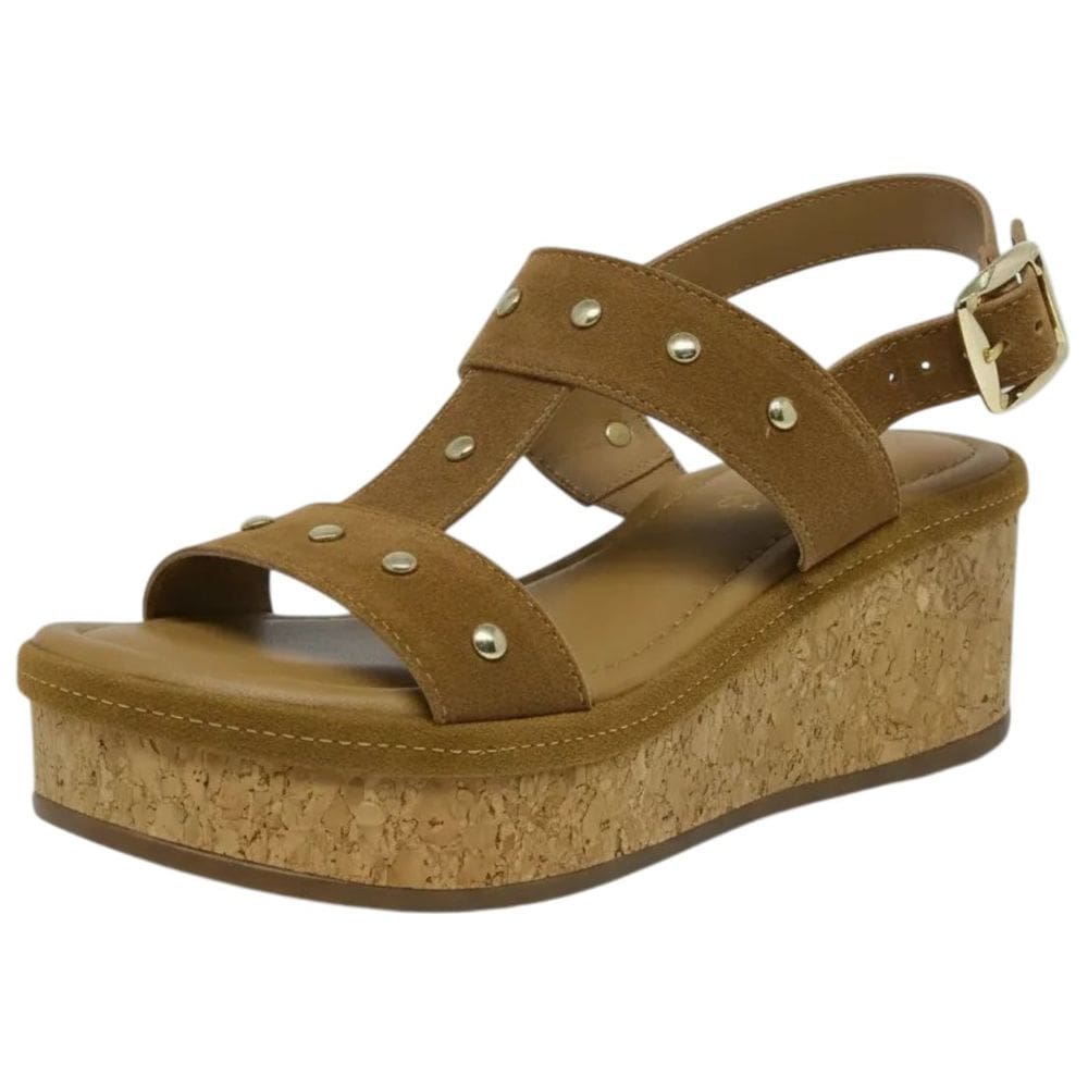 Sandalia Feminina Anabela Conforto Detalhes Dourados Bebece