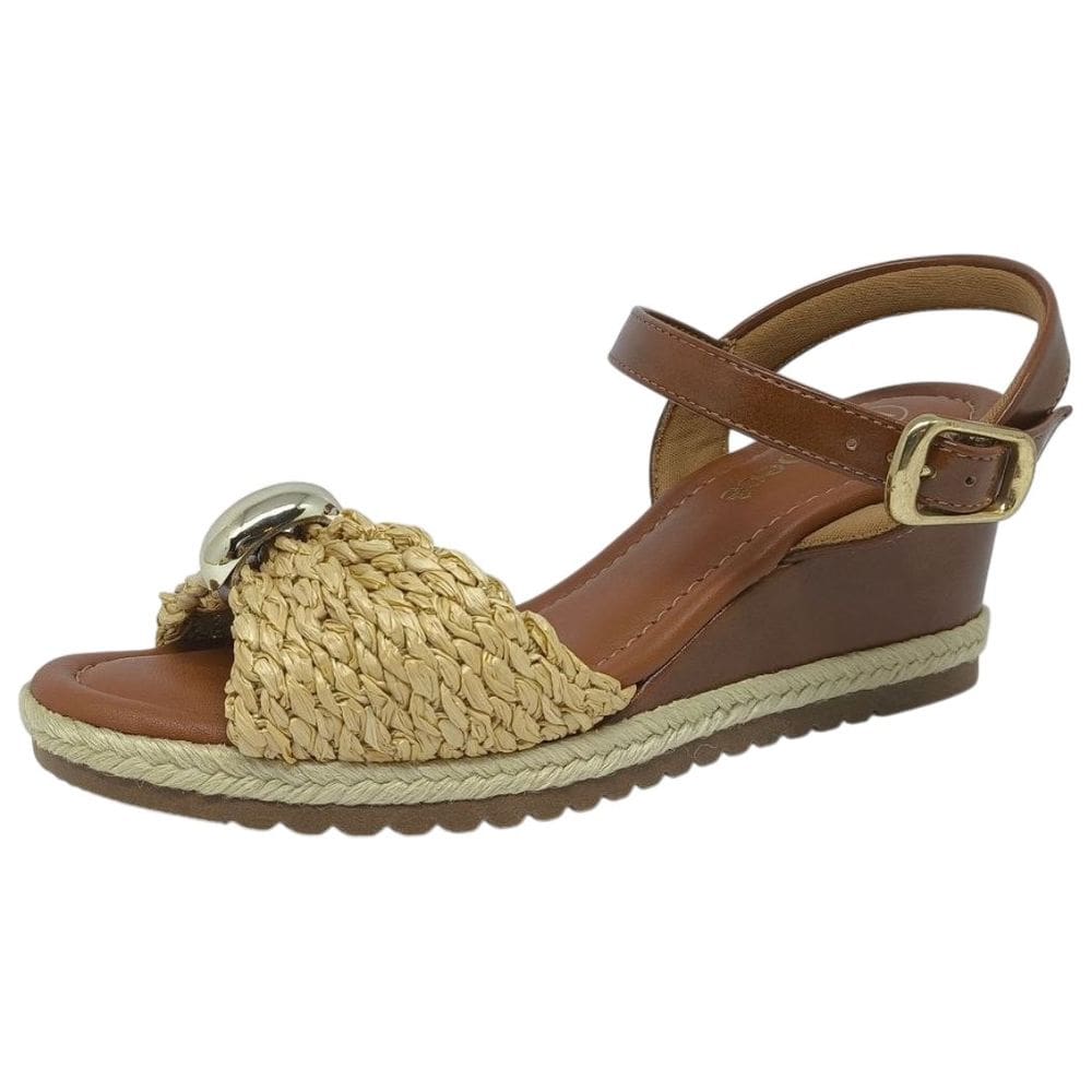 Sandalia Feminina Detalhe Palha Metalizada Anabela Bebece