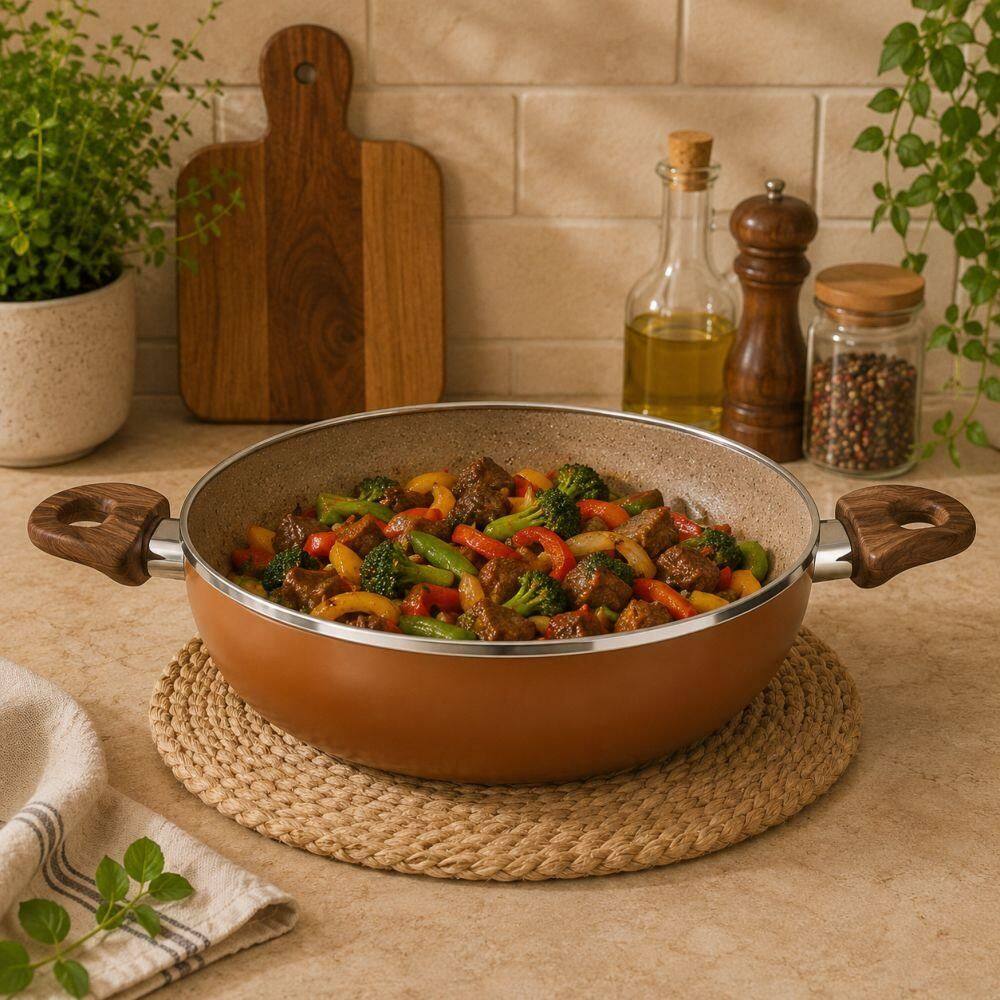 Frigideira Wok com Tampa Primea Ø28cm Cappuccino | Ponto