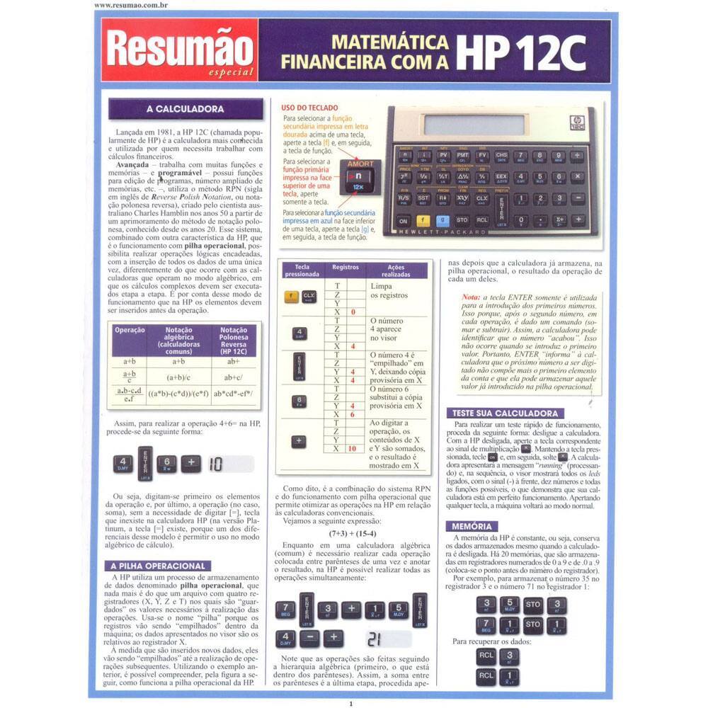 Livro - Resumão Especial - Matemática Financeira Com a HP 12C - Andrew Carvalho Pinto