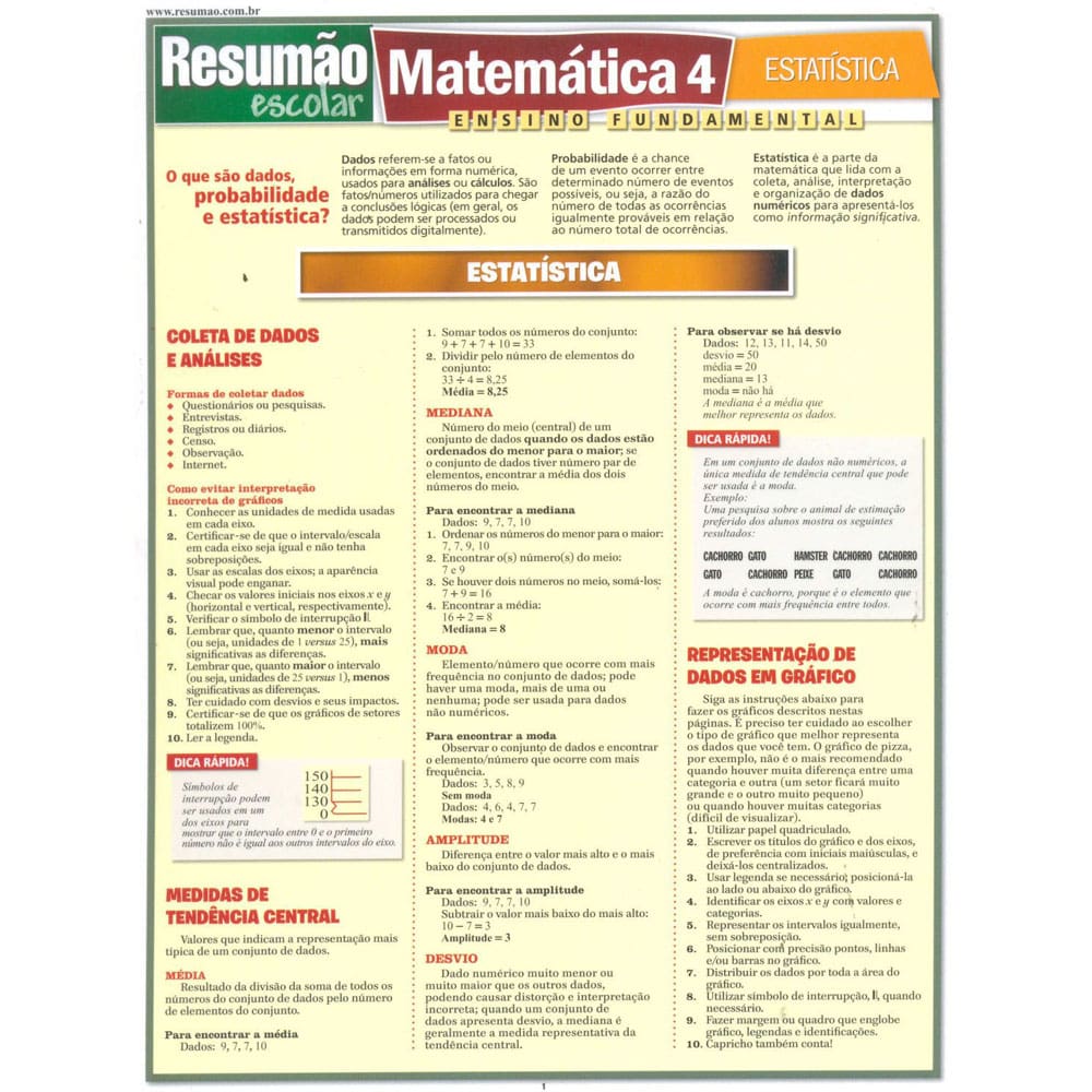 Livro - Resumão Escolar - Matemática 4 - Estatística: Ensino Fundamental - M.S. Peggy Warren e Susan Wright