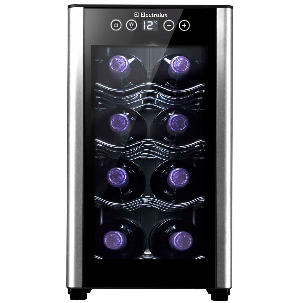 Adega de Vinho Electrolux ACS08 com Painel Touch e Porta em Alumínio Escovado para 8 Garrafas - Preta - 220V