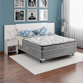 Cama Box Conjugada Casal Herval Nature Bambu com Pillow Inn e Molas Bonnel 56x138x188cm - Preta e Cinza