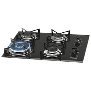 Cooktop a Gás 4 Bocas Fischer Tripla Chama e Vidro Bisotê