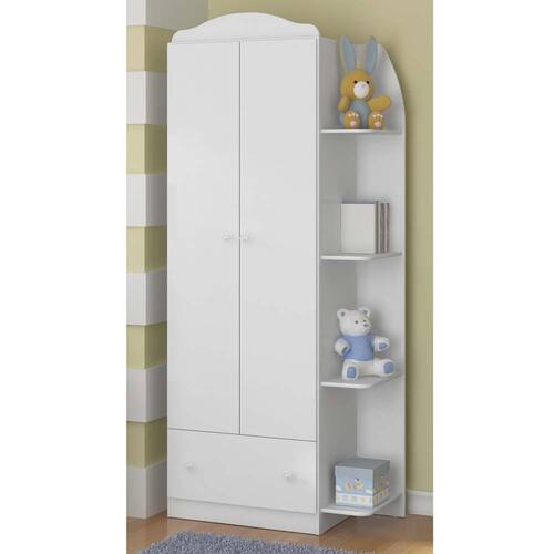 imagem-Roupeiro Infantil Multimóveis Multibaby Confete com 2 Portas, 1 Gaveta e Cantoneira - Branco
