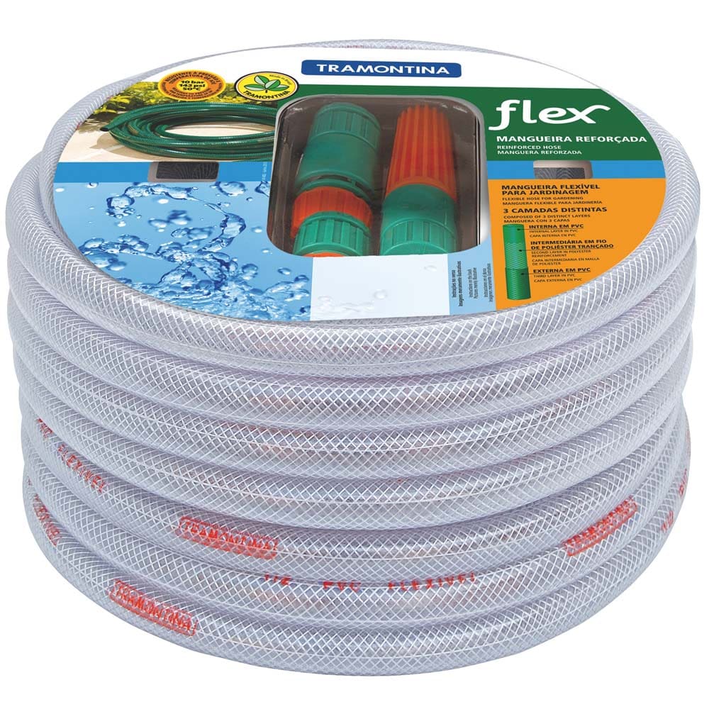 Mangueira Tramontina Flex de 1/2” para Jardim com Engates Rápidos e Esguicho - 15m - Gelo