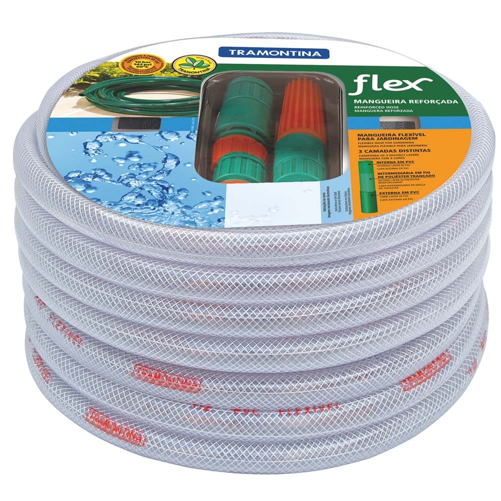 Mangueira Tramontina Flex de 1/2” para Jardim com Engates Rápidos e Esguicho - 20m - Gelo