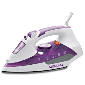 Ferro de Passar a Vapor Mondial Ceramic Express F-40 com Spray e Base Cerâmica - Branco/Roxo
