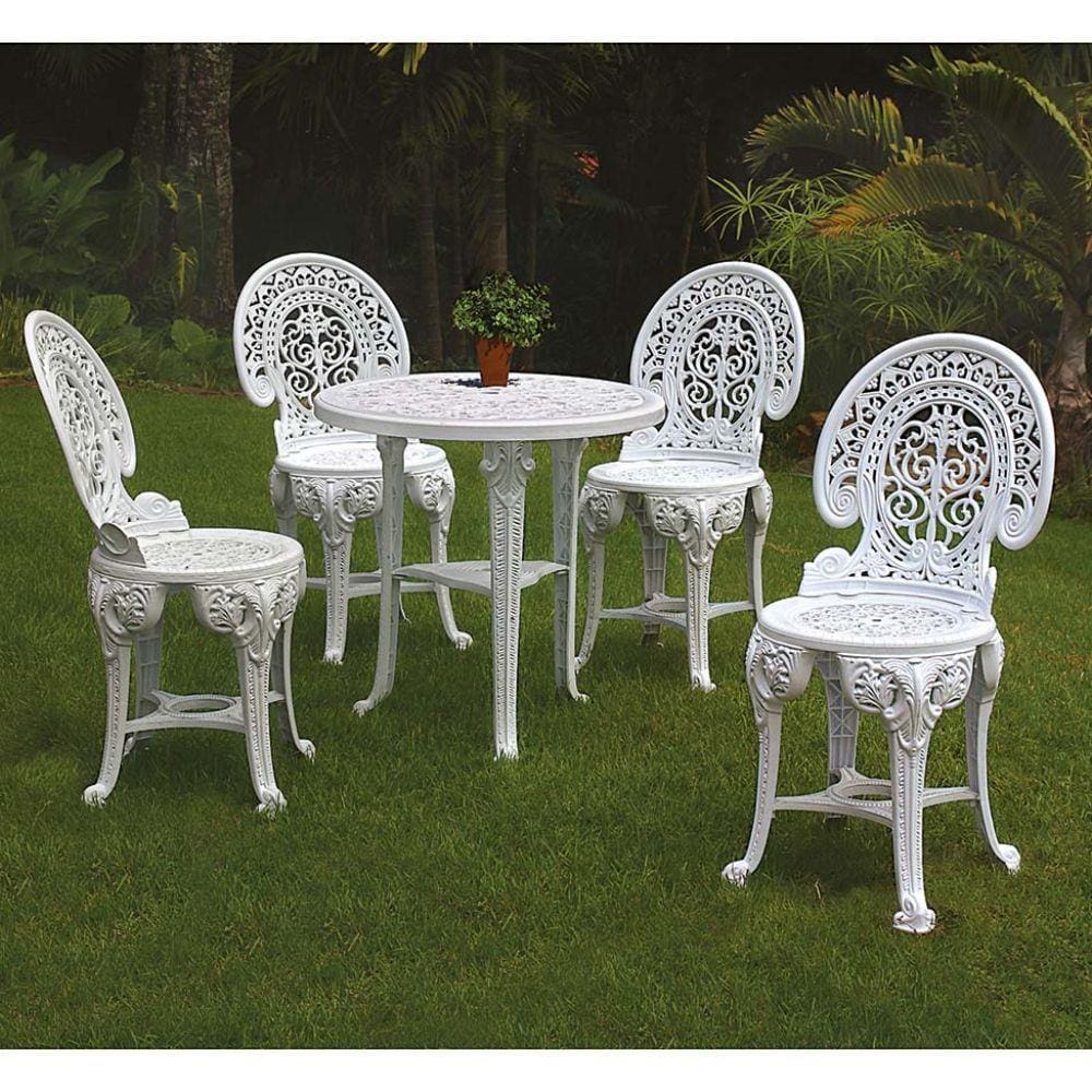 Conjunto de Mesa de Plástico Redonda 70cm e 4 Cadeiras Colonial Branco Antares