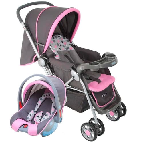 imagem-Carrinho de Bebê Cosco Travel System Reverse - Rosa/Cinza