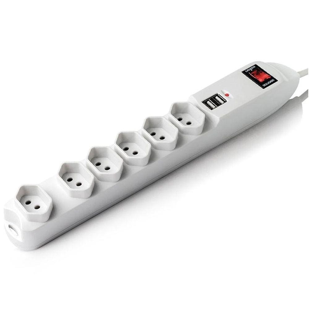 Filtro De Linha Com 6 Tomadas E 2 Usb Bivolt Wi251 Multilaser