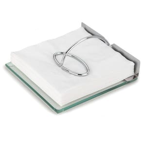 Porta-guardanapo Forma Slim 2719/E em Inox e Vidro - 19 cm