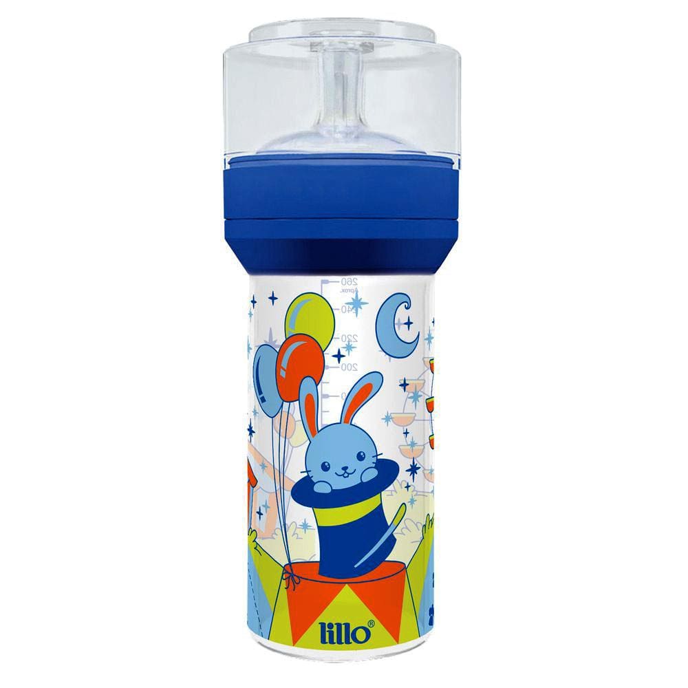 Mamadeira Lillo Super Magia 635021 com Bico de Silicone e Tampa Protetora Azul - 260 ml